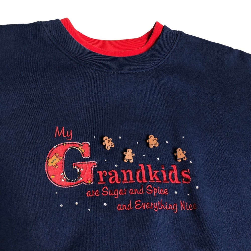 Vintage 90s MC Sportswear Sweater Womens L Blue‎ Christmas Grandkids Grandmacore